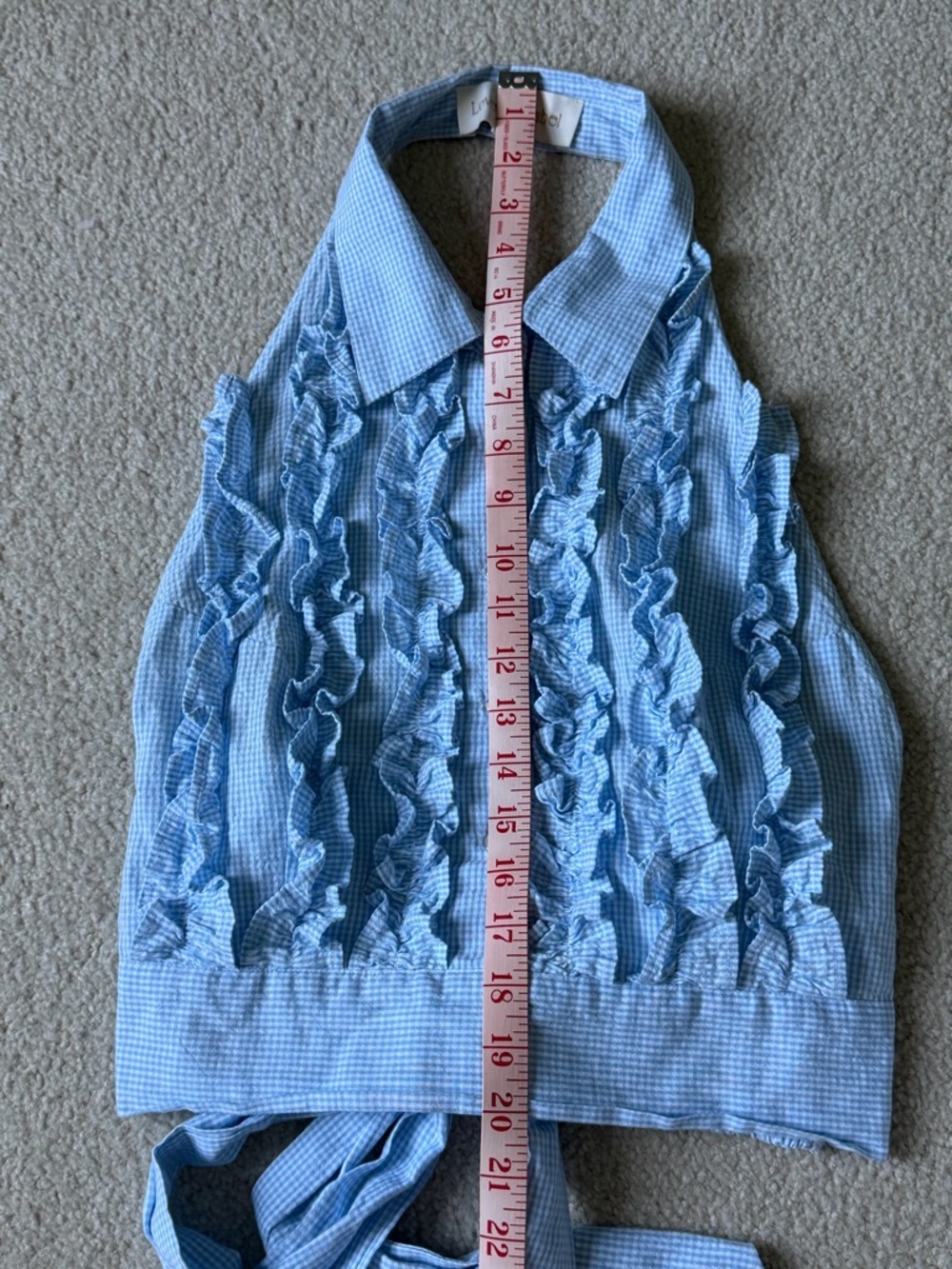 Love The Label Light Blue gingham Ruffle Halter Backless Top 39906 - Picture 9 of 16